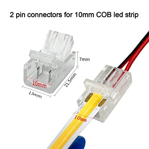 HAMRVL 10mm COB LED Strip Light Connectors Strip to Wire Solderless Transparent Track Lighting kit Adapter Connection, with 6M/19.68ft Led Wire Extension Cable for 5050 Led Tape 12/24V (2 Pin, 10mm) - Image 2