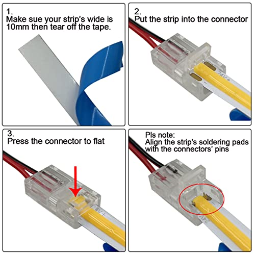 HAMRVL 10mm COB LED Strip Light Connectors Strip to Wire Solderless Transparent Track Lighting kit Adapter Connection, with 6M/19.68ft Led Wire Extension Cable for 5050 Led Tape 12/24V (2 Pin, 10mm) - Image 5