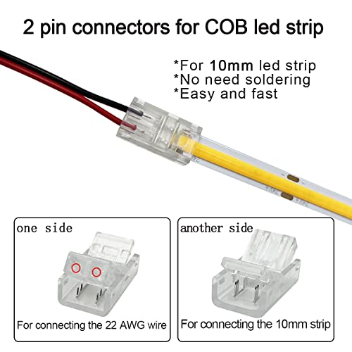 HAMRVL 10mm COB LED Strip Light Connectors Strip to Wire Solderless Transparent Track Lighting kit Adapter Connection, with 6M/19.68ft Led Wire Extension Cable for 5050 Led Tape 12/24V (2 Pin, 10mm) - Image 4