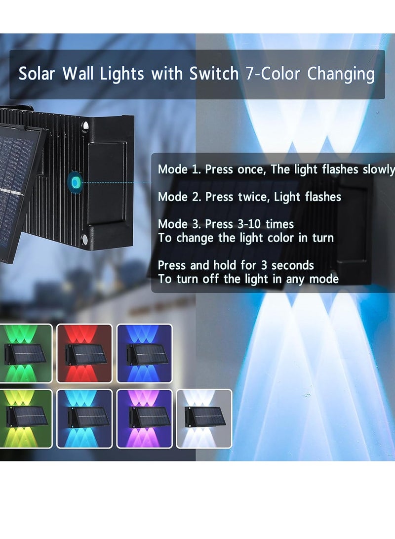2 Pack Solar Wall Lights, White and RGB Color Outdoor Lighting Charging, Waterproof Light for Porch, Garden, Terrace - Image 3