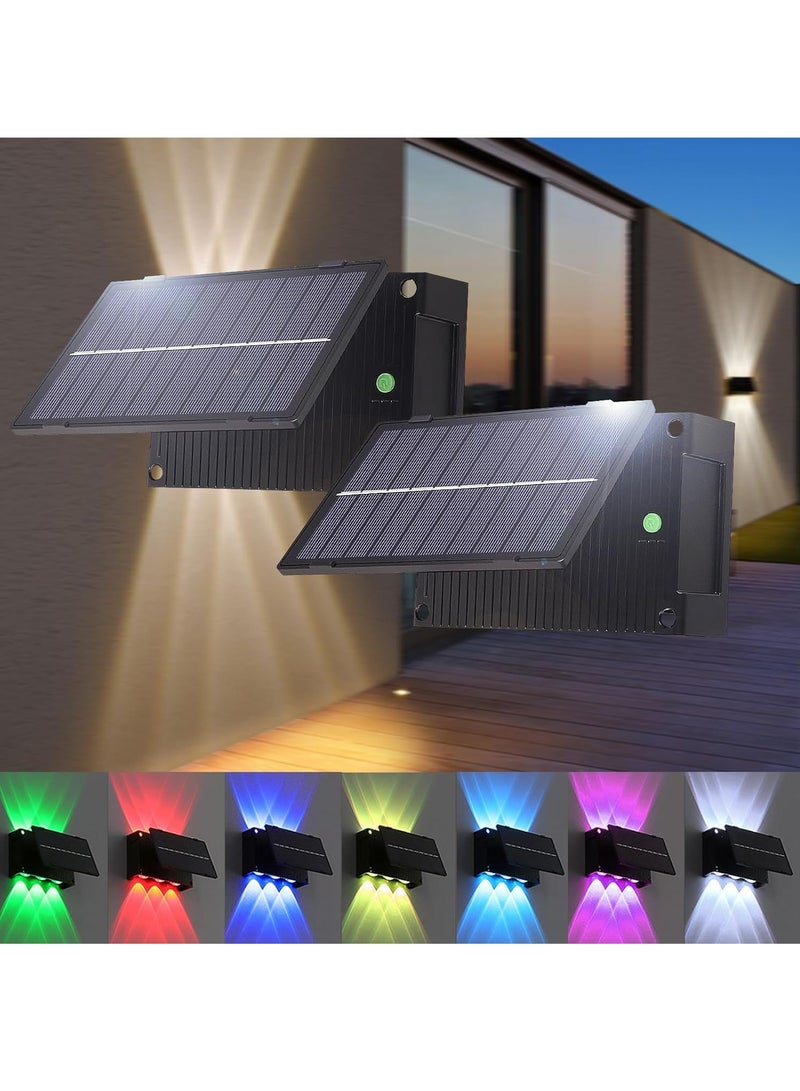 2 Pack Solar Wall Lights, White and RGB Color Outdoor Lighting Charging, Waterproof Light for Porch, Garden, Terrace - Image 1