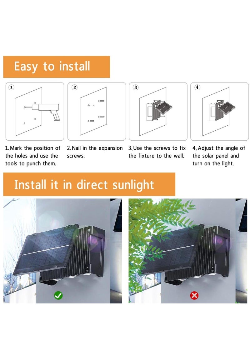 2 Pack Solar Wall Lights, White and RGB Color Outdoor Lighting Charging, Waterproof Light for Porch, Garden, Terrace - Image 5