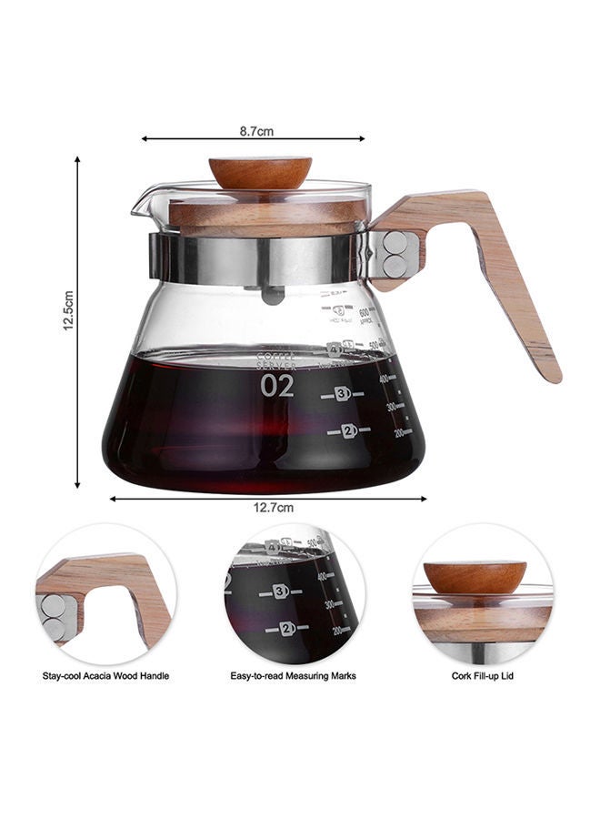 NIBEMINENT Wooden Handle Coffee Server With Lid Brown/Clear 600ml - Image 2