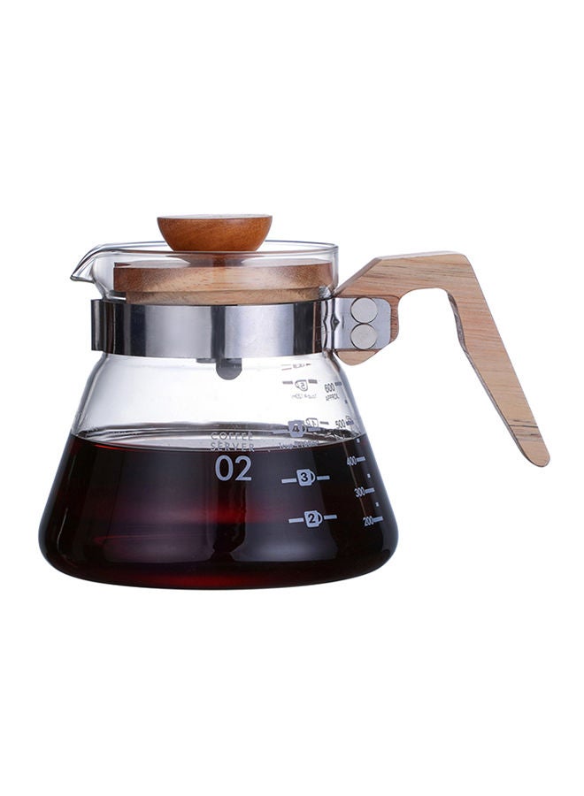 NIBEMINENT Wooden Handle Coffee Server With Lid Brown/Clear 600ml - Image 1