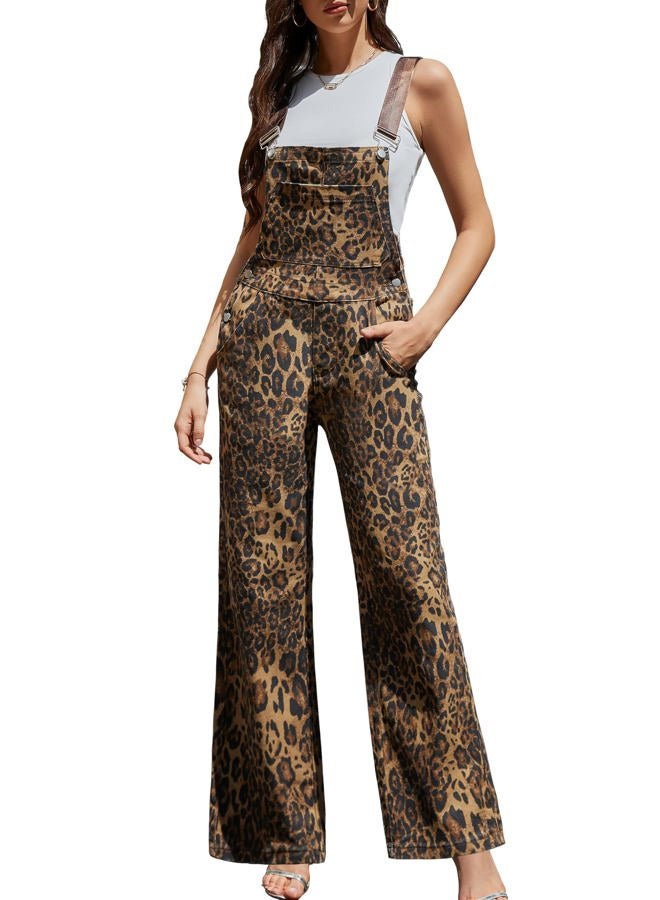 Odefou Leopard Print Overalls for Women Loose Fit Bib Coveralls Fashion Animal Jumpsuits Straight Leg Pants, No.1 Brown Leopard, XXL - Image 1