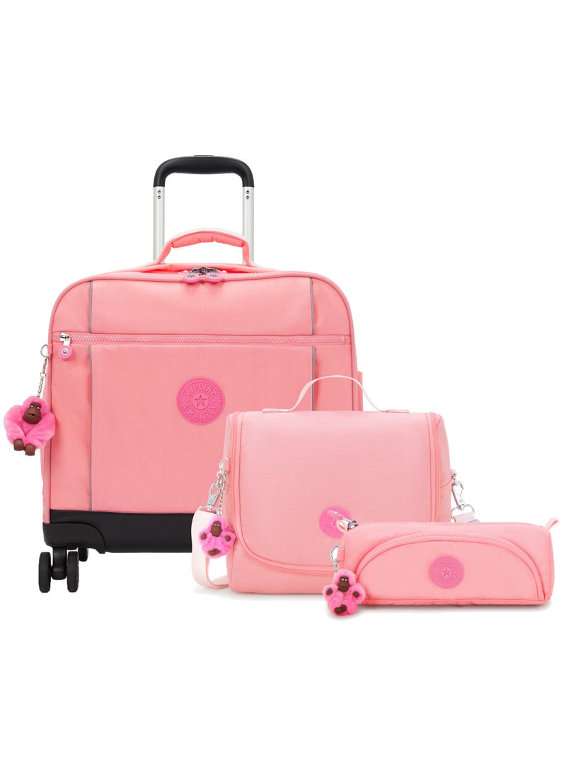 kipling Storia + New Kichirou + Cute (Buy Trolley + Lunch Bag & Get Free Pencil Case) (Set of 3pcs Bundle) Coral Sea - Pink  - Image 1