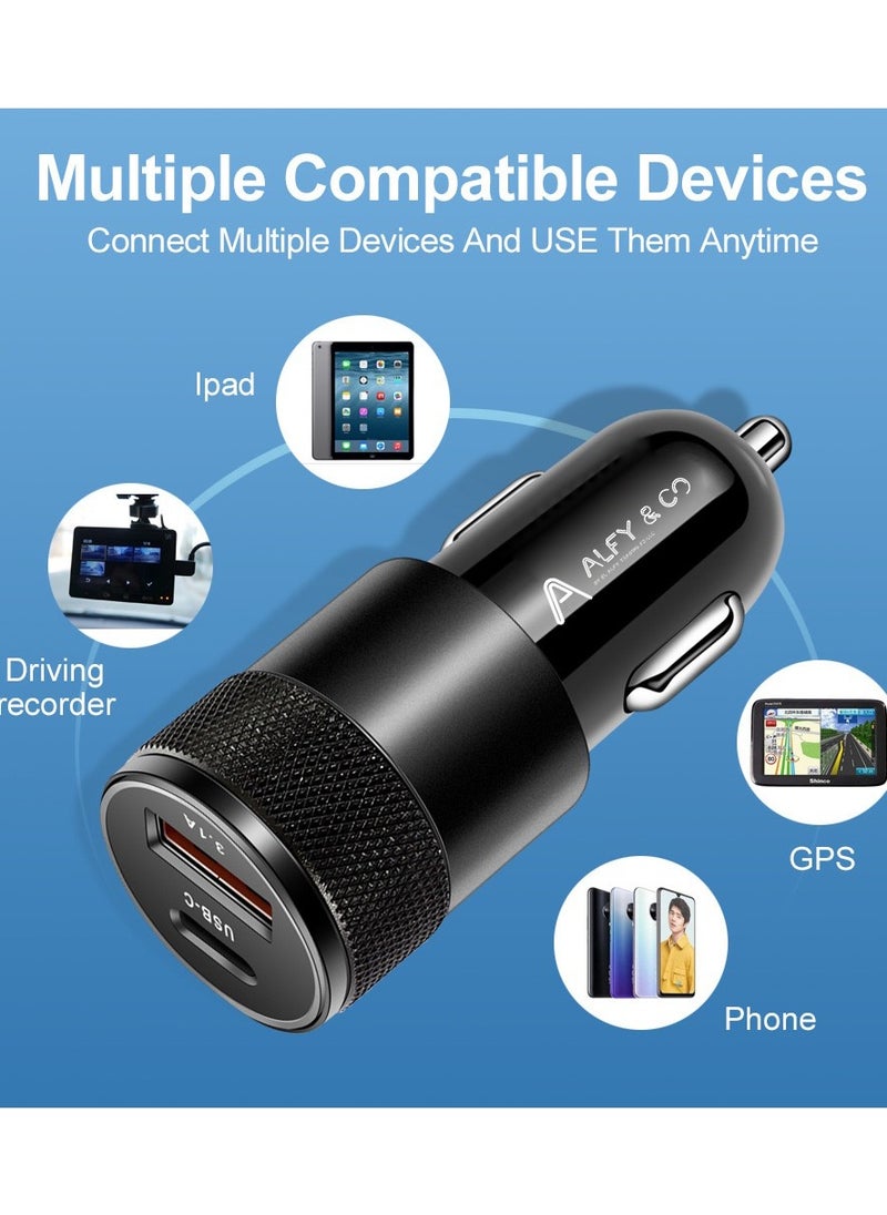ALFY & CO Car Charger Fast Charging 38W Dual USB Car Plug Adapter Car Charger Type C Compatible with iPhone 15 Pro Max/15 Pro/15/14/13 Pro Max/12/11, iPad Pro/mini 6,Samsung S23/S22, Huawei Mate20,etc Black  - Image 3