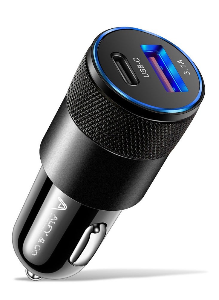 ALFY & CO Car Charger Fast Charging 38W Dual USB Car Plug Adapter Car Charger Type C Compatible with iPhone 15 Pro Max/15 Pro/15/14/13 Pro Max/12/11, iPad Pro/mini 6,Samsung S23/S22, Huawei Mate20,etc Black  - Image 1