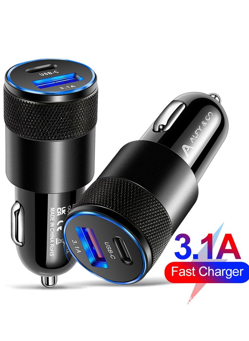 ALFY & CO Car Charger Fast Charging 38W Dual USB Car Plug Adapter Car Charger Type C Compatible with iPhone 15 Pro Max/15 Pro/15/14/13 Pro Max/12/11, iPad Pro/mini 6,Samsung S23/S22, Huawei Mate20,etc Black  - Image 2