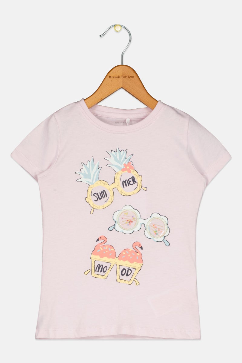 NAME IT Toddlers Girl Graphic Print Short Sleeve Top, Lilac - Image 1