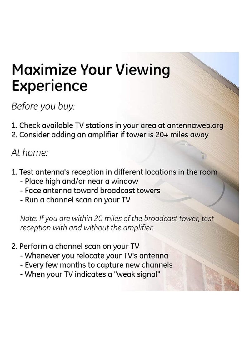 GE - GE Ultra Pro Attic Mount TV Antenna, 60 Mile Range, Outdoor, Stealth, Long Range Antenna, Digital, HDTV Antenna, 4K 1080P VHF UHF, High Definition Future Ready, Amplifier, Signal Booster, 34560 - Image 1