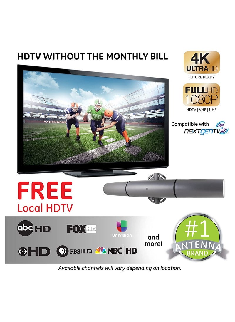 GE - GE Ultra Pro Attic Mount TV Antenna, 60 Mile Range, Outdoor, Stealth, Long Range Antenna, Digital, HDTV Antenna, 4K 1080P VHF UHF, High Definition Future Ready, Amplifier, Signal Booster, 34560 - Image 1