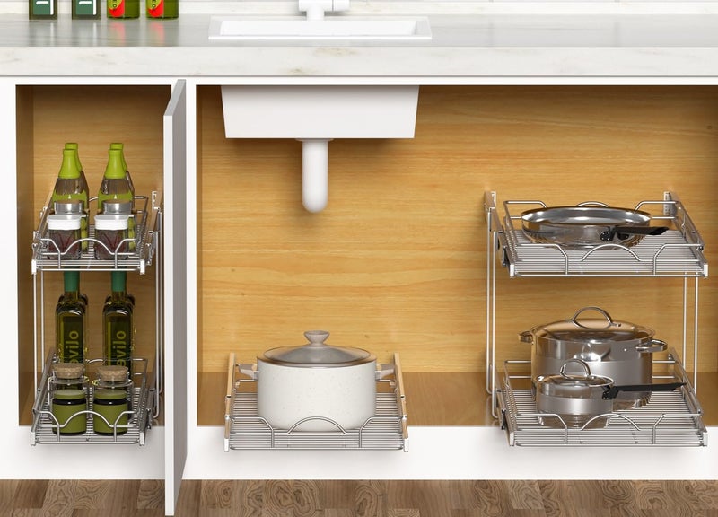 OCG Pull Out Cabinet Organizer 2 Pack (21" W x 21" D), Pull out Shelves 1 Tier, Cabinet Slide Out Shelves for Base Cabinet Organization in Kitchen Bathroom Pantry, Bottom Mount, Chrome Finish - Image 5