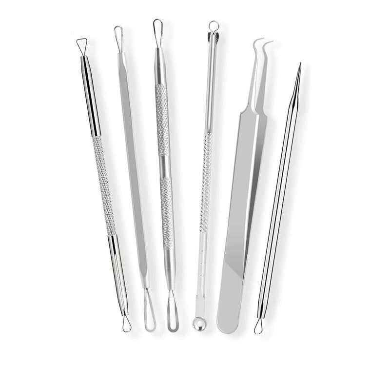 DERMATED [6 Pcs] Blackhead Remover Tools for Acne - Surgical Stainless Steel Pimple Popper Tool Kit, Comedones & Blemish Extraction Kit - Image 1