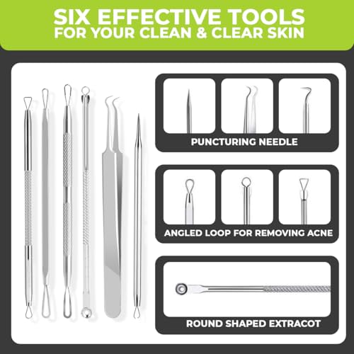 DERMATED [6 Pcs] Blackhead Remover Tools for Acne - Surgical Stainless Steel Pimple Popper Tool Kit, Comedones & Blemish Extraction Kit - Image 4