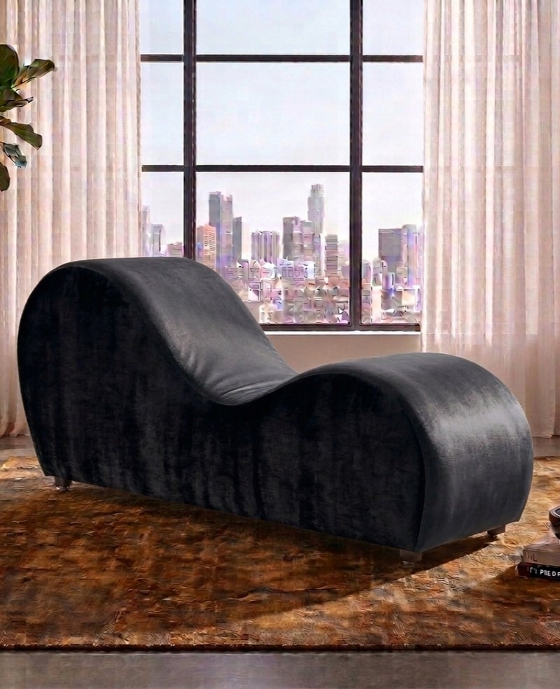 House One Small Romantic Chaise Longue Luxury Solid Pattern Of Velvet Fabric - Dark Grey -170x70x40cm - Image 1
