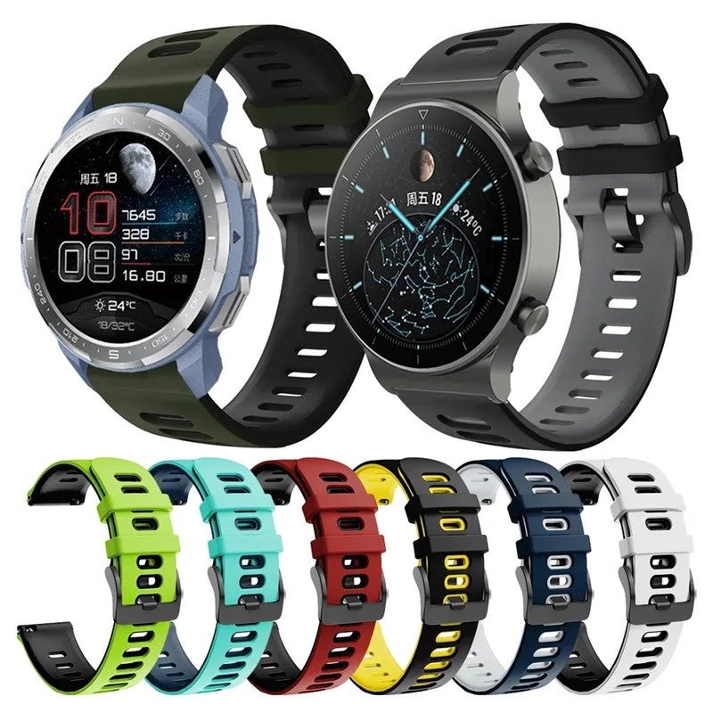 Y&D Dual Color Silicone Watch Band for Samsung Galaxy Watch 4/Classic/Active 2 - 20mm 22mm Sport Replacement Strap - Image 3