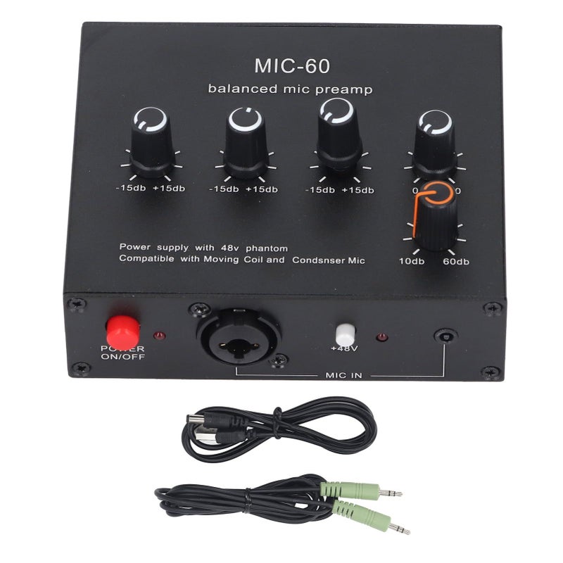 XLR Microphone Preamp With 60 Db Gain 3.5mm 6.5mm Inputs 48V Phantom Power For Dynamic Condenser Mic Home Studio Live Performance - Image 2