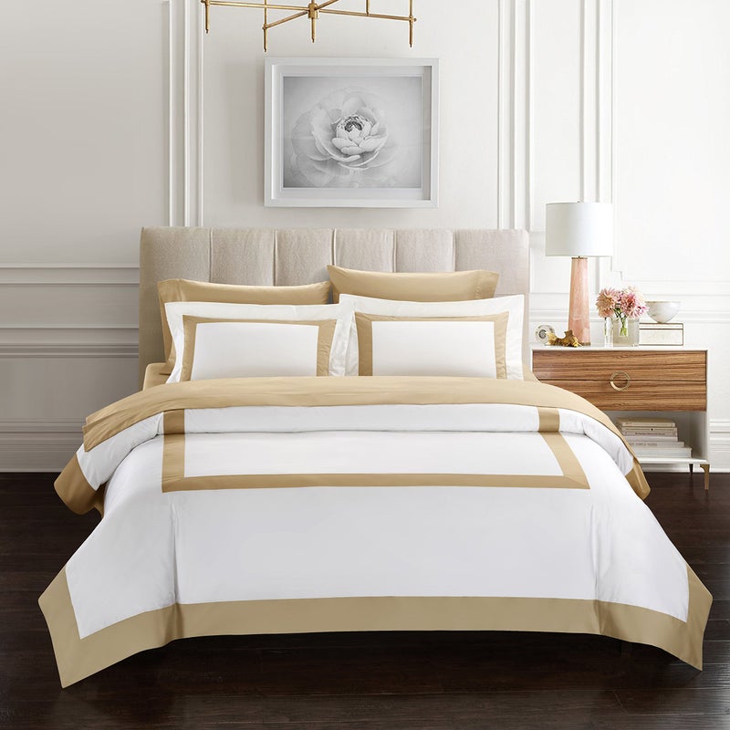 CASA BOLAJ DESIGNED TO DREAM Casabolaj Bicolore Collection 3 Pieces Duvet Cover Set 100 Egyptian Cotton Sateen 400 Thread Count Classic Queen KingFrame Patchwork ManufacturingWhiteBeige Color Full