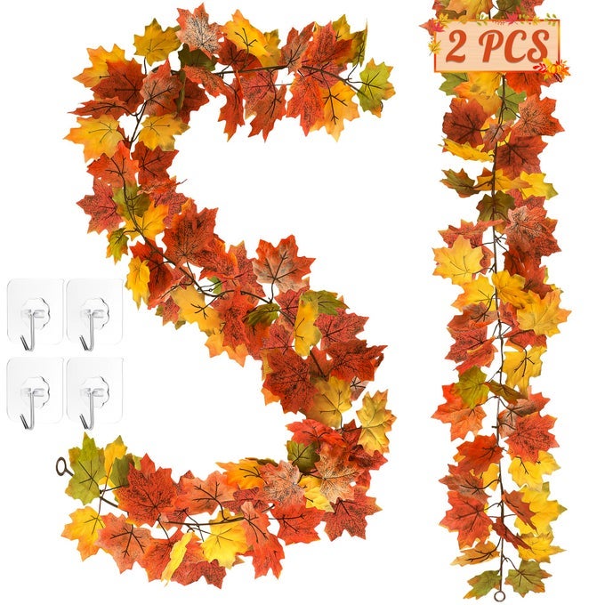 2 PACK FALL DECOR 118FT FALL GARLAND FOR MANTLE FALL DECORATIONS FOR HOME FALL LEAVES GARLAND THANKSGIVING GARLANDS ARTIFICIAL LEAVES AUTUMN GARLANDS FOR WEDDING PARTY YELLOWGREEN LEAVES