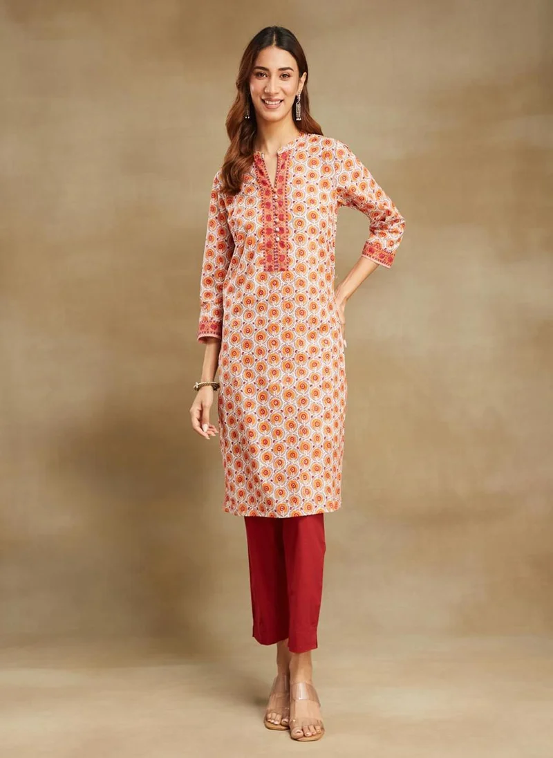 Fabindia Natural Cotton Hand Block Printed Knee Length Kurta