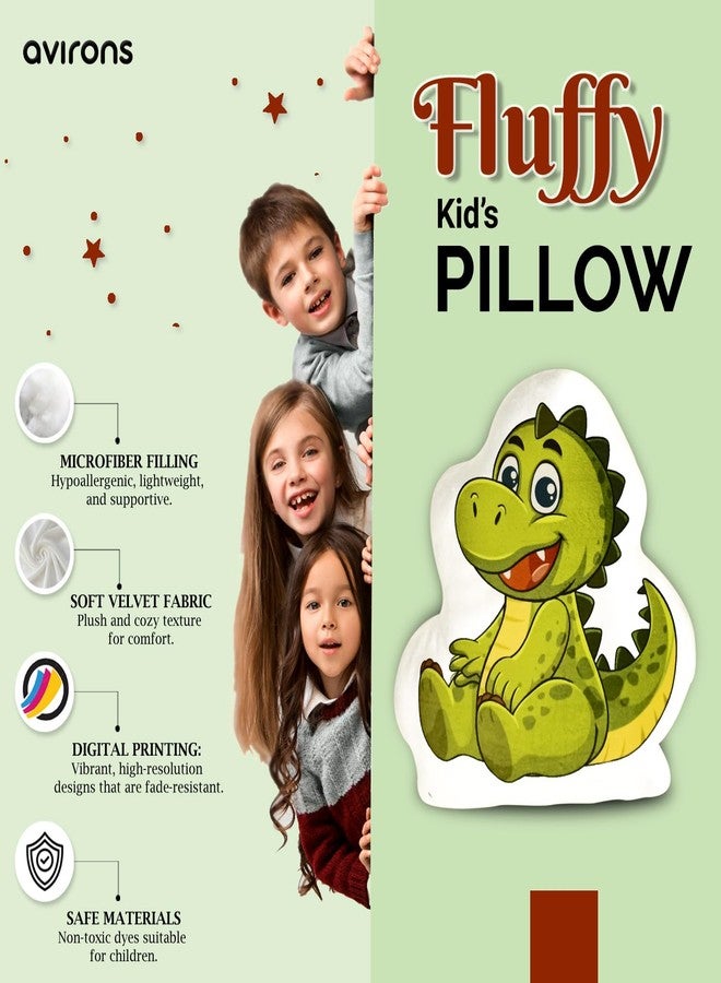 Avirons Kids’ Plush Dinosaur Face Pillow - Soft, Snuggly, and Fun Cushion Perfect for Naptime, Playtime, or Relaxing, Adding Comfort and Jungle Adventure to Every Moment - Image 5