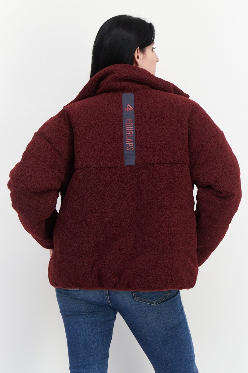 Fourlaps جاكيت شيربا قابل للعكس بشعار العلامة التجارية للنساء، مارون - Image 3