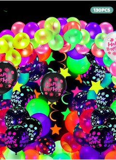 130 Pcs Party Balloons,Glow in The Dark Birthday Party Decorations, Neon Birthday Party Decorations with Neon Balloons,Glow in The Dark Party supplies, Neon Party Decor for Birthday