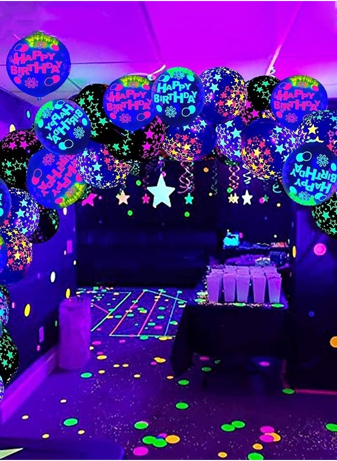 MIXDE - 130 Pcs Party Balloons,Glow in The Dark Birthday Party Decorations, Neon Birthday Party Decorations with Neon Balloons,Glow in The Dark Party supplies, Neon Party Decor for Birthday - Image 1