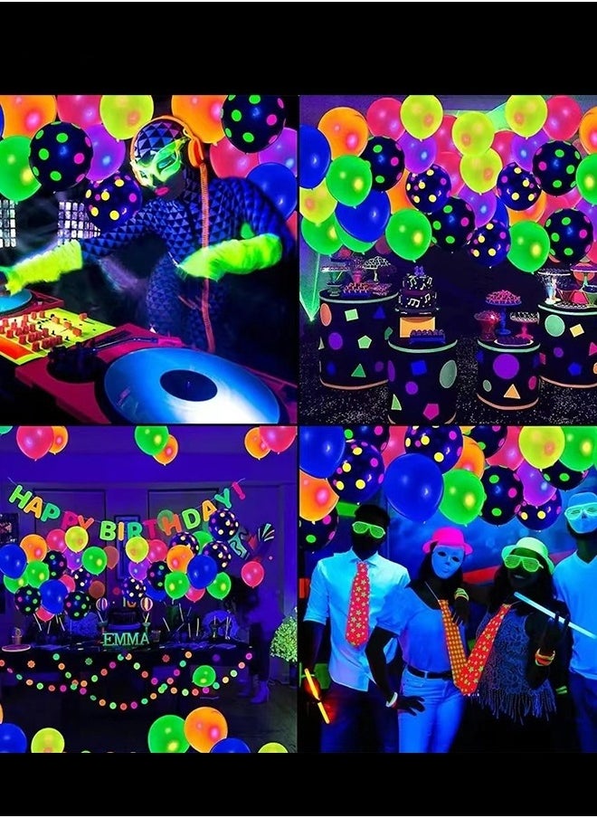 MIXDE - 130 Pcs Party Balloons,Glow in The Dark Birthday Party Decorations, Neon Birthday Party Decorations with Neon Balloons,Glow in The Dark Party supplies, Neon Party Decor for Birthday - Image 1