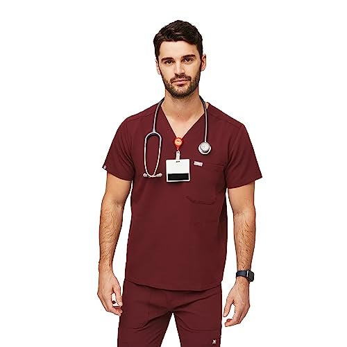 FIGS Chisec Three-Pocket Scrub Top for Men – Burgundy, M - Image 1