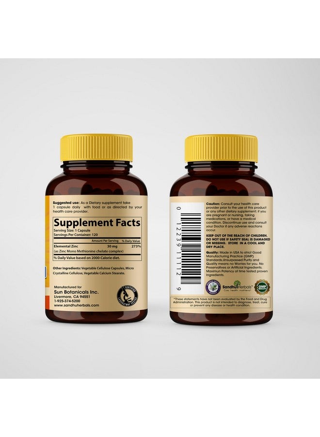 SANDHUHERBALS Sandhu Herbals Zinc 30mg Supplement for Men & Women| High Absorption Zinc Monomethionine Complex 120 Capsules| Zinc Supplements for Immune, Acne & Antioxidant Support| Vegetarian, Made in The USA  - Image 2