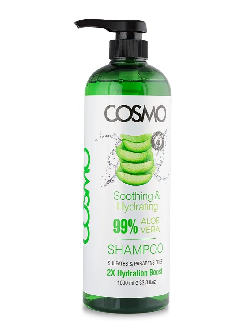 COSMO Cosmo Beauty Soothing & Hydrating 99% Aloe Vera Hair Shampoo 1000ml 33.8 fl.oz For Men & Women, 2X Hydration Boost, Shampoos, Parabens Free, Sulfates Free, Haircare, For All Hairs Type - Image 1