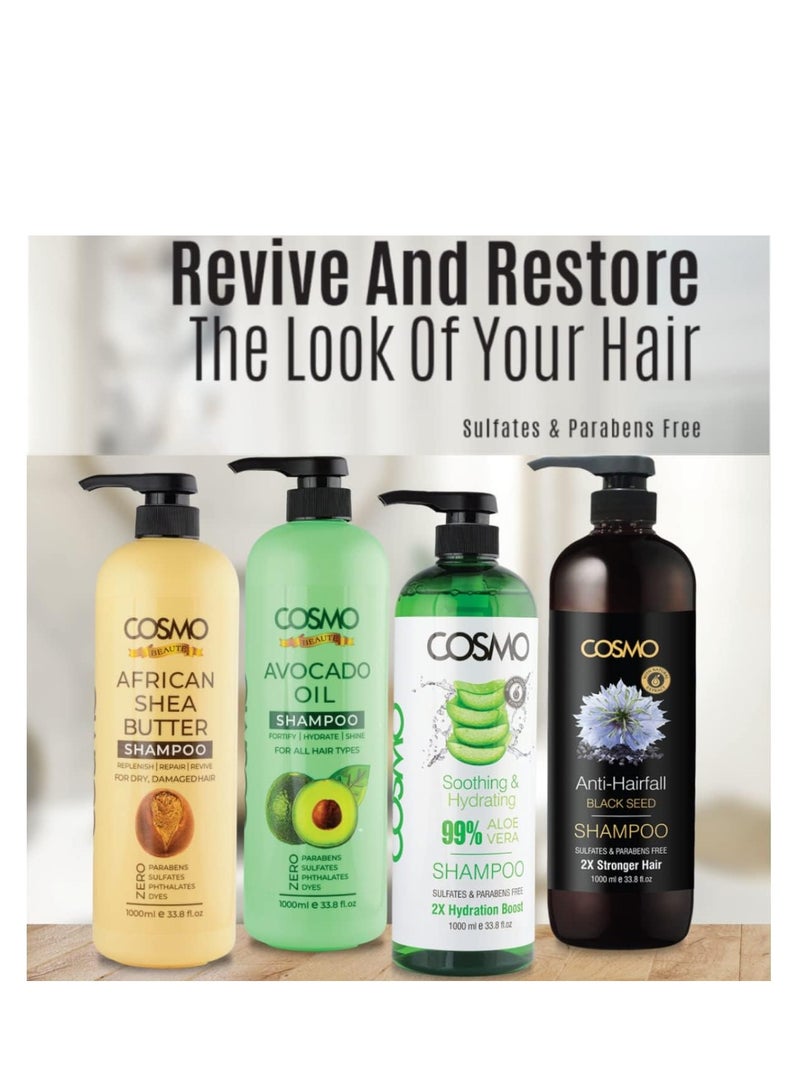 COSMO Cosmo Beauty Soothing & Hydrating 99% Aloe Vera Hair Shampoo 1000ml 33.8 fl.oz For Men & Women, 2X Hydration Boost, Shampoos, Parabens Free, Sulfates Free, Haircare, For All Hairs Type - Image 3