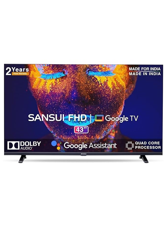 Sansui 43-Inch QLED Edgeless Smart TV, Android 14, 2GB RAM 8GB Storage, Built-in T2/S2 Receiver, A+ Panel, Dual HDMI/USB, YouTube, Facebook – Model SS43LTQ502 - Image 1