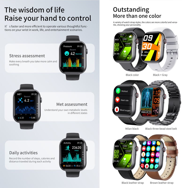 Men's Smartwatch Silver Steel Strip 280*340px - One Click Call Connection Health Smartwatch for Outdoor Sports Home Daily Use - Image 4