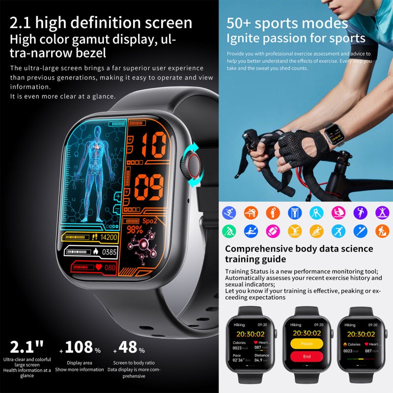 Men's Smartwatch Silver Steel Strip 280*340px - One Click Call Connection Health Smartwatch for Outdoor Sports Home Daily Use - Image 3