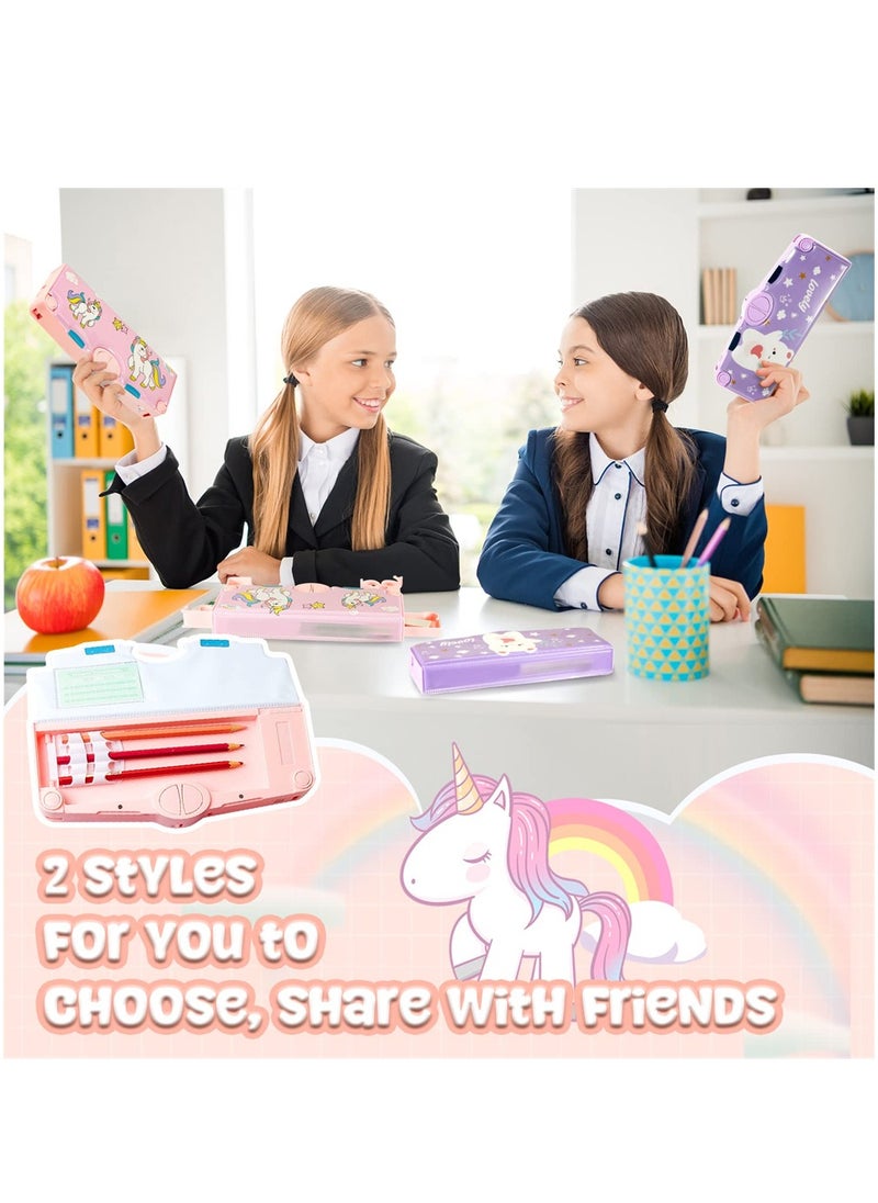 SYOSI - Pencil Case, 2 Pieces Multifunctional Pencil Box for Kids, Pencil Box with Buttons Cartoon Pattern, Stationary Set with Compartments, Scissors and Pencil Sharpener - Image 1
