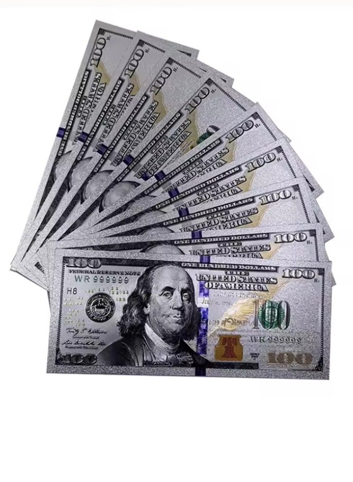 MissTiara 50 Pcs Silver 100 Dollar Bills 100 Gold Foil Banknotes for Party Money Albums Home Decoration - Image 2