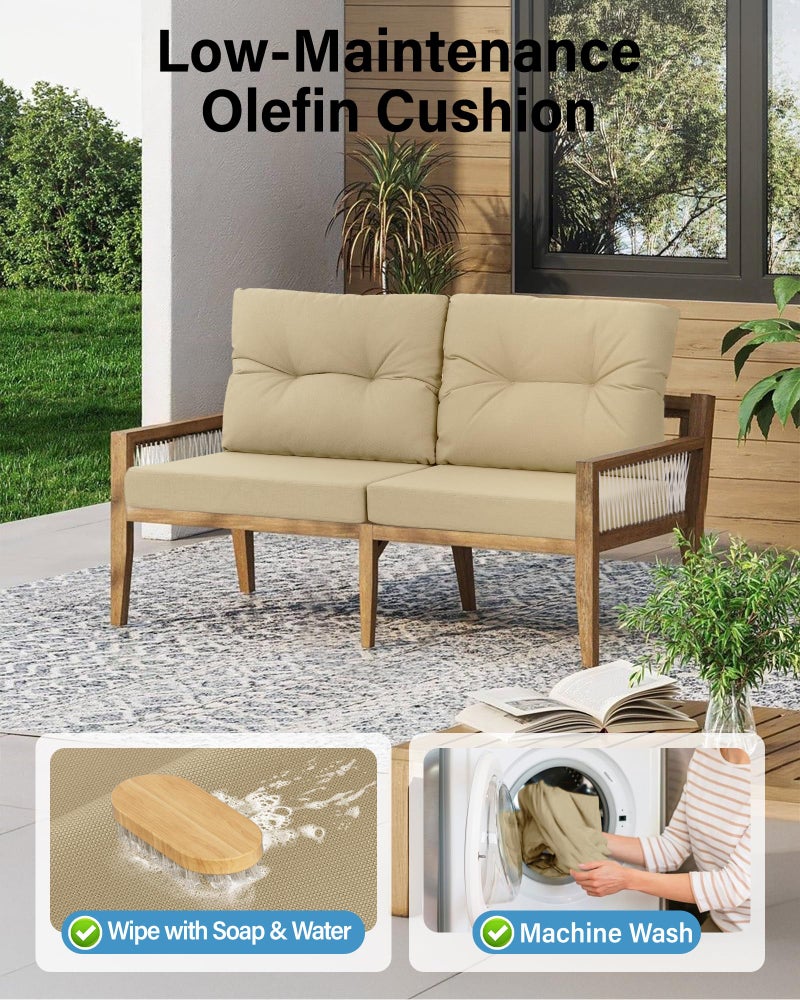 YEFU Olefin Outdoor Chair Cushions: Fade Resistant Outdoor Seat Cushion 24 x 24 - All Weather Patio Furniture Cushion with Ties - Deep Seat Patio Cushions for Chair Sofa Couch(Beige) - Image 4