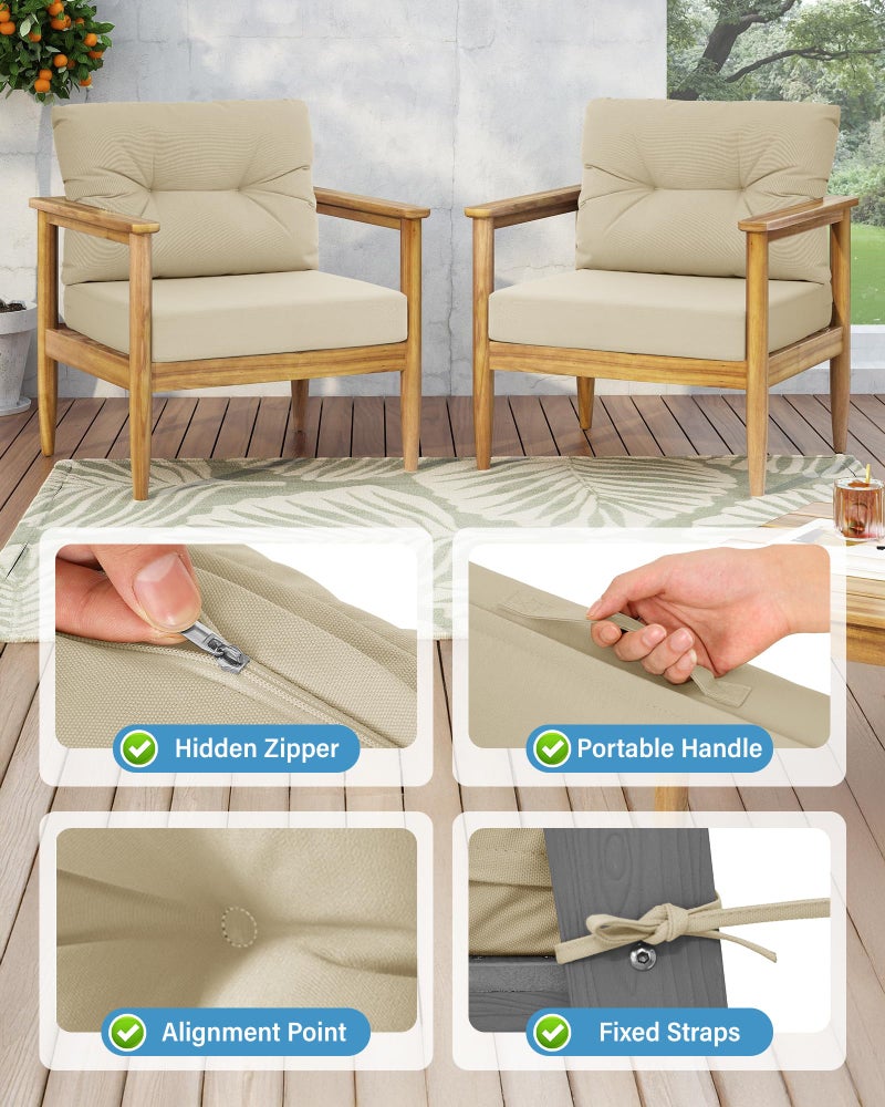 YEFU Olefin Outdoor Chair Cushions: Fade Resistant Outdoor Seat Cushion 24 x 24 - All Weather Patio Furniture Cushion with Ties - Deep Seat Patio Cushions for Chair Sofa Couch(Beige) - Image 3