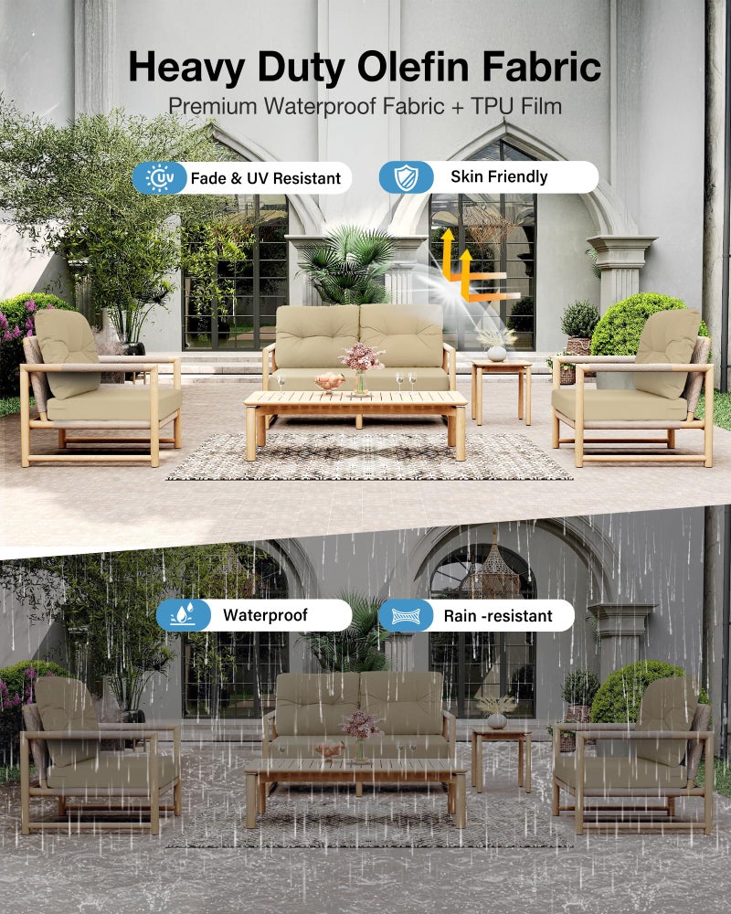 YEFU Olefin Outdoor Chair Cushions: Fade Resistant Outdoor Seat Cushion 24 x 24 - All Weather Patio Furniture Cushion with Ties - Deep Seat Patio Cushions for Chair Sofa Couch(Beige) - Image 5