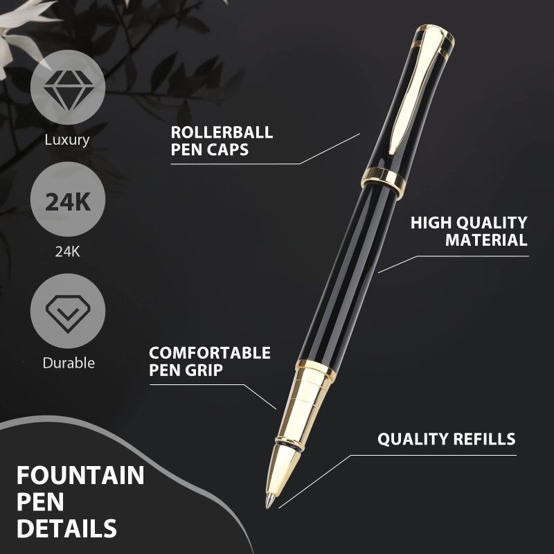 cheericome Luxury Ballpoint Pen - Professional Pen, Executive Pen, Journal Pen, Perfect for Silky Smooth Writing, with Gift Box, Nice Pen for Men and Women, 2 Extra 0.5mm Black Refills - black - Image 3