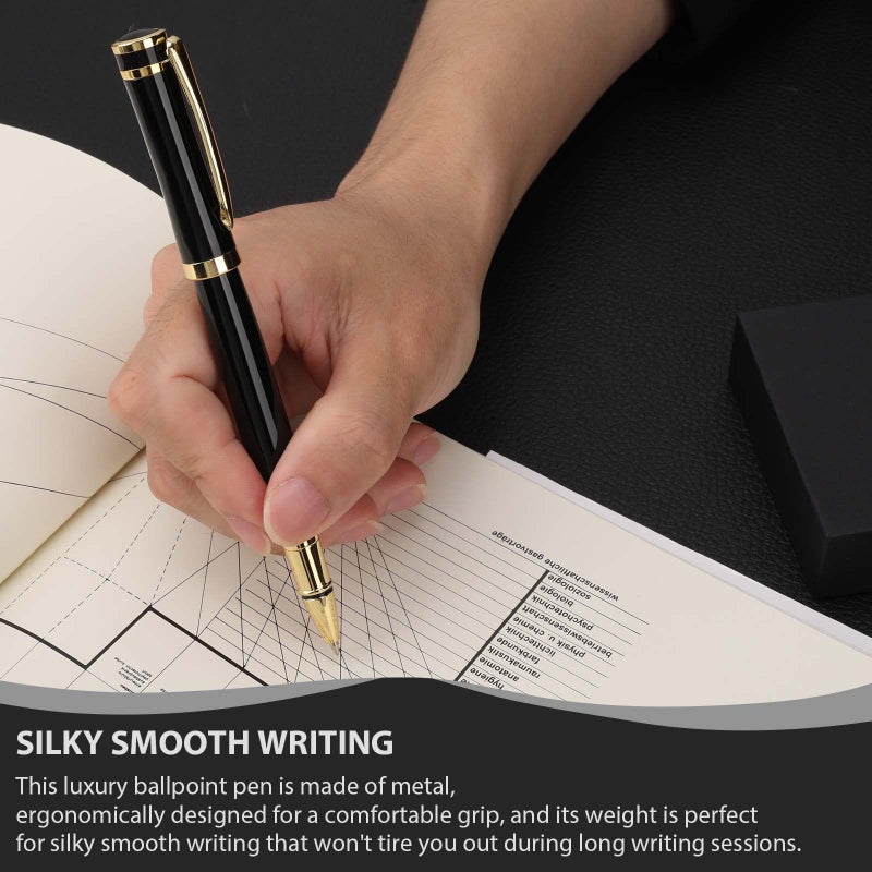 cheericome Luxury Ballpoint Pen - Professional Pen, Executive Pen, Journal Pen, Perfect for Silky Smooth Writing, with Gift Box, Nice Pen for Men and Women, 2 Extra 0.5mm Black Refills - black - Image 4
