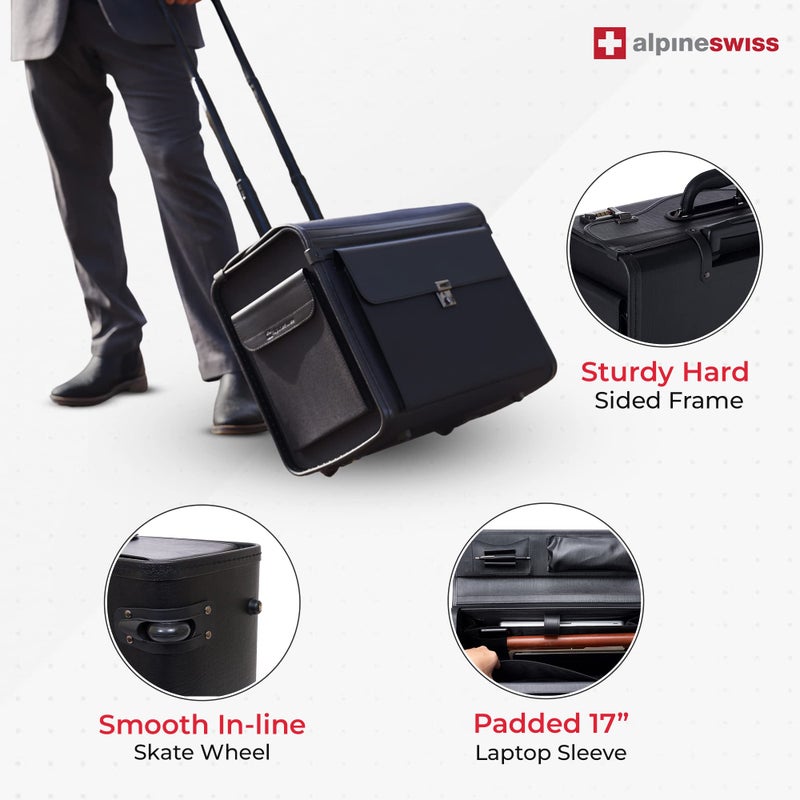 Alpine Swiss Alpine Swiss Rolling 17" Laptop Briefcase on Wheels Attache Lawyers Case Legal Size, Black, One Size  - Image 2