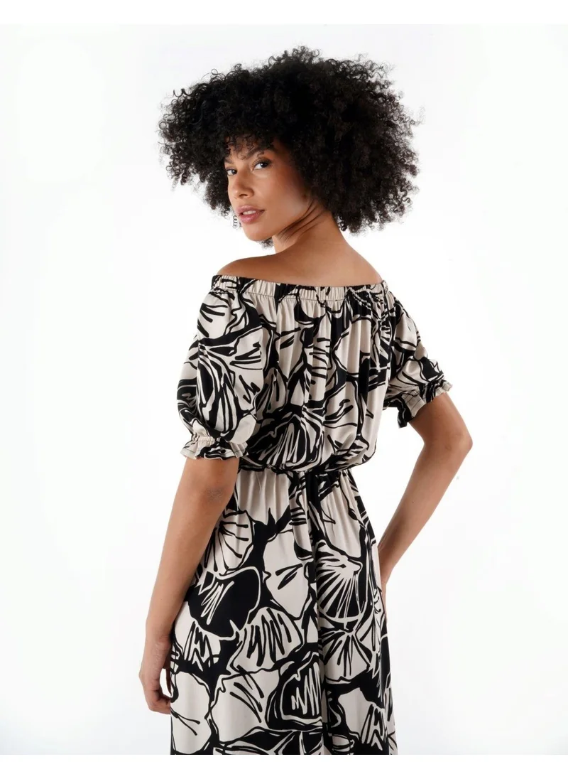 Alexander Gardi Elastic Madonna Collar Patterned Dress
