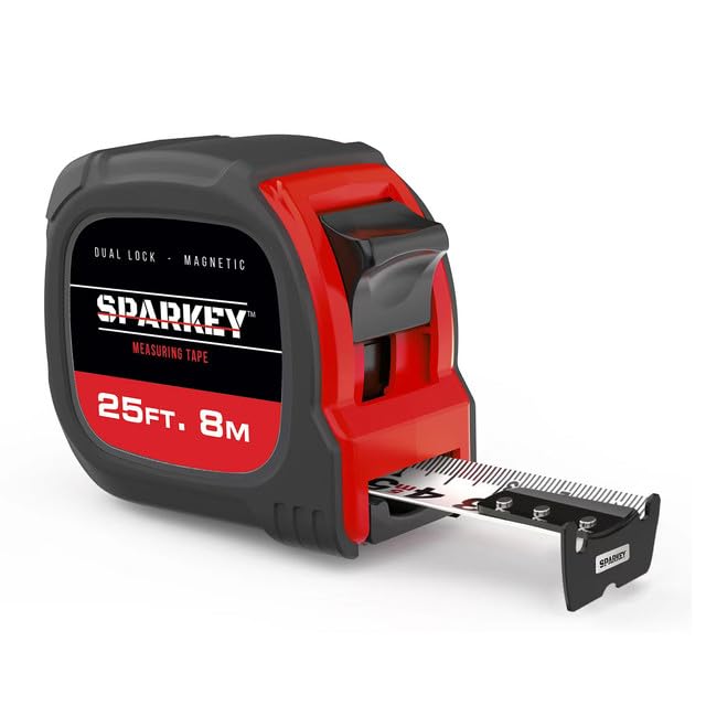 Sparkey 25Ft/8M Retractable Tape Measure With Magnetic Hook  Fractions  Dual Lock  Shock-Absorbing Metric Tool For Construction  Carpentry  And Architecture(Pack Of 1) - Image 1