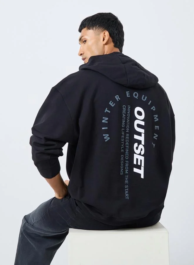 Styli Men Black Printed Oversized Hoodie