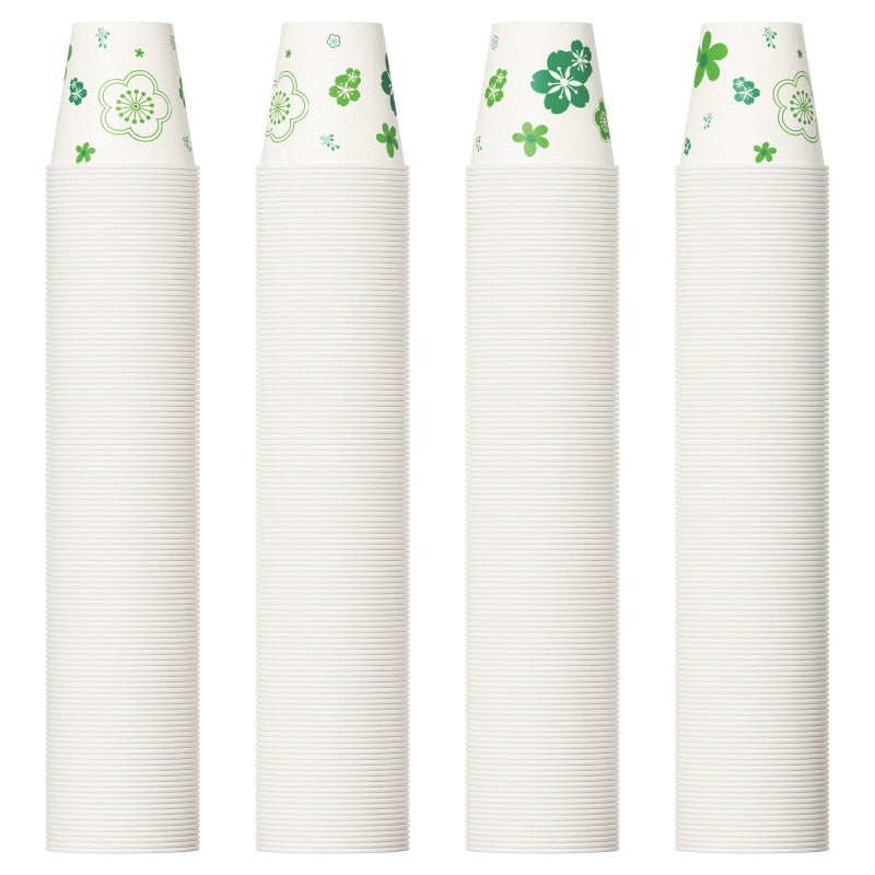 600 Pack Paper Cups 3oz Disposable Bathroom Cups Mouthwash Cups Cold Disposable Drinking Cup for Party Picnic BBQ Travel and Event Green Floral