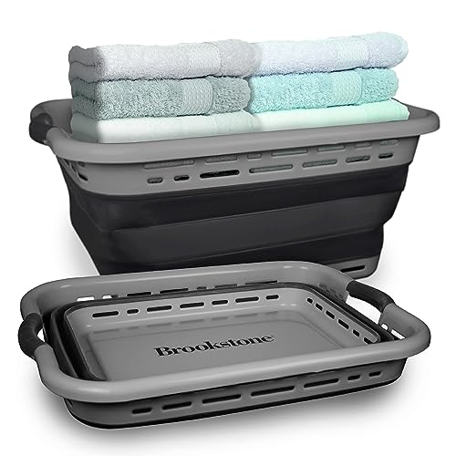 BROOKSTONE 11 GALLONS  OUR LARGEST BASKET EVER 24 Collapsible Laundry Basket Comfort NonSlip Grip Handles Minimalist Space Saving Design Portable PopUp Hamper BPA FREE Dark Grey